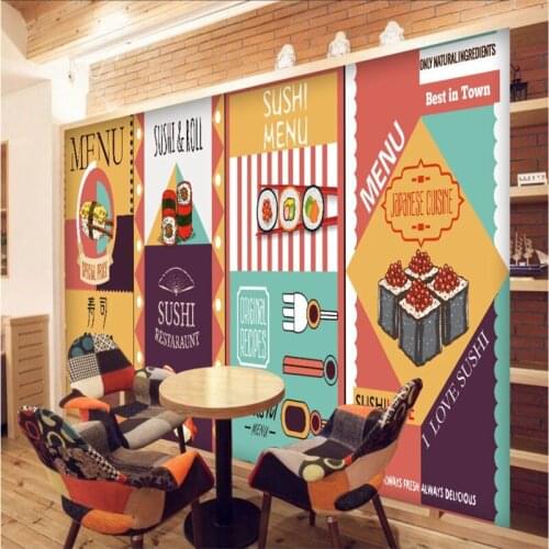 Japanese Style Colorful Creative Sushi Theme Mural Wall Paper 3D Japanese Restaurant Sushi Restaurant Industrial Decor Wallpaper