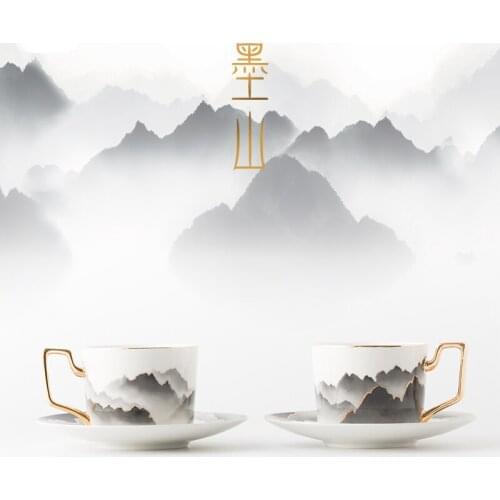 Chinese Style Upscale Bone China Phnom Penh Coffee Cup And Saucer Ink landscape Painting Tea Cup Home DrinkWare Creative Gift