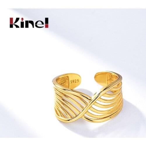 Kinel 100% Real Silver 925 Jewelry Multilayer Multilayer Wave Rings For Women 18K Real Gold Plated Anillos Drop Shipping