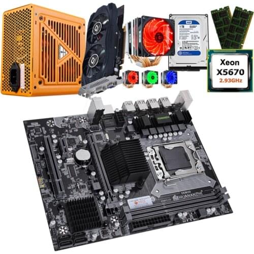 HUANANZHI computer DIY X58 motherboard with CPU Xeon X5670 with cooler RAM 16G(2*8G) video card GTX750Ti 2G 1TB HDD 500W PSU