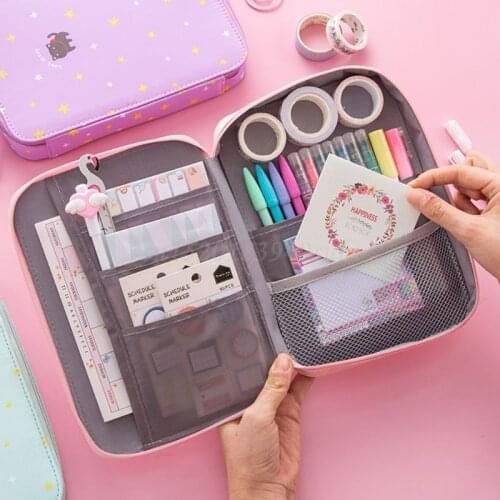 OOTDTY Korea Multifunction Pencil Bag Canvas Large Capacity Pen Curtain Case Stationery
