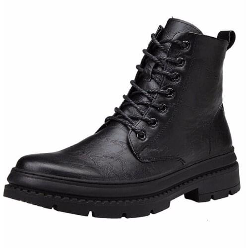 Leather Ankle Boots Men Casual Shoes Outdoor Waterproof Work Tooling Mens Hiking Boots Sneakers Warm Military Snow Boots R10-78