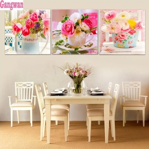 Beauty Flowers Diamond Embroidery Round Diamond Mosaic Full Picture Of Rhinestone Drill Cross-Stitch Kits 3 pcs tulip wall decor