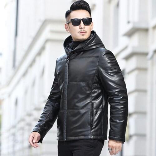 Genuine Leather Jacket Men Sheepskin Coat Autumn Winter Down Jackets Short Hooded Mens Clothing 2021 Chaqueta Hombre Pph1822