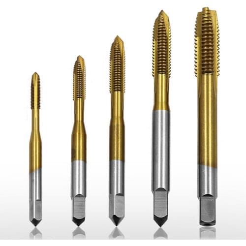 5PC/Titanium Coated Thread Tap Drill Metric Hss Spiral Fluted Machine Screw Tap M3 M4 M5 M6 M8 Spiral Pointed Taps
