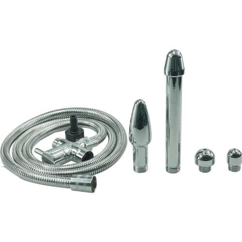 Douche multi function Metal Enema set kit Anus Vagina anal Cleaning 4pcs shower head hose nozzle tip knob syringe plug sex toys