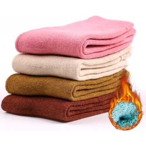 Girls Autumn Winter Cotton Warm Socks Women Soft Solid Thick Knited Socks Candy Color Fleece Sock 5pairs