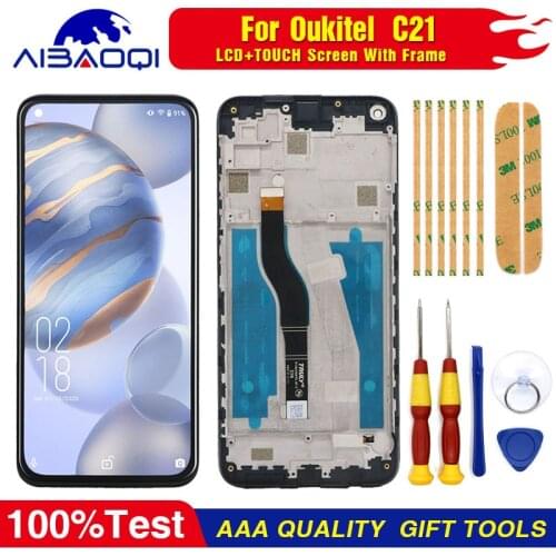 New Original Touch Screen LCD Display For Oukitel C21 Digitizer Assembly With Frame Replacement Parts+Disassemble Tool