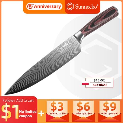 SUNNECKO 8'' inch Chef Knife Japanese Stainless Steel Sanding Laser Pattern Professional Chefs Knives Sharp Blade Cooking Tool
