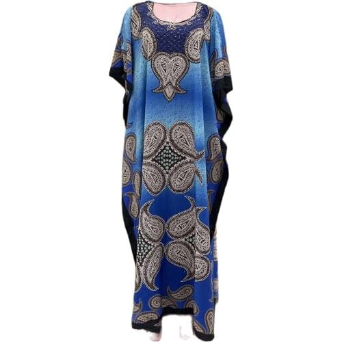 New Style African Womens Clothing Dashiki Abaya Fashion Print Hot Drilling Bat Sleeve Loose Long Dress + Scarf Free Size