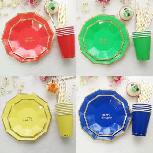 Birthday Party Tableware Sets Kids, Gold Foil Disposable Tableware Sets, Happy Birthday Plates Cups Straws, Birthday Party Decor