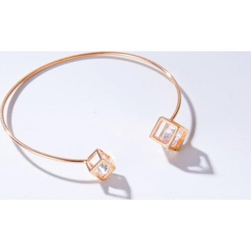 Bling Starry Clear Zircon Geometric Square Rose Gold Golden White Copper Open Adjustable Bangles For Women