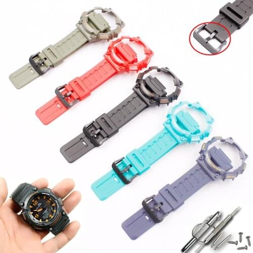 Watch accessories for Casio resin strap AQ-S810W AQS810WC pin buckle mens and womens sports silicone strap case 18mm