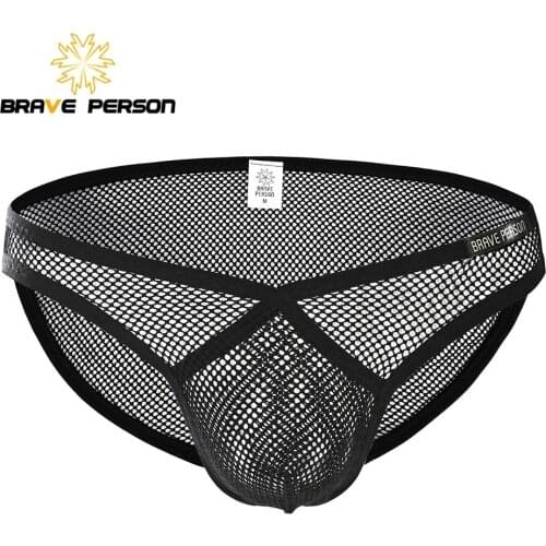 BRAVE PERSON Mens Sexy Transparent Breathable Mesh Briefs Hollow Design Mens Underwear Male Underpants Panties B1149