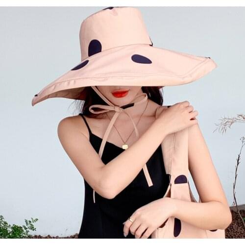 Foldable womens oversized hat 16cm diameter summer big brim sunscreen beach hat wholesale travel sunscreen sun hat