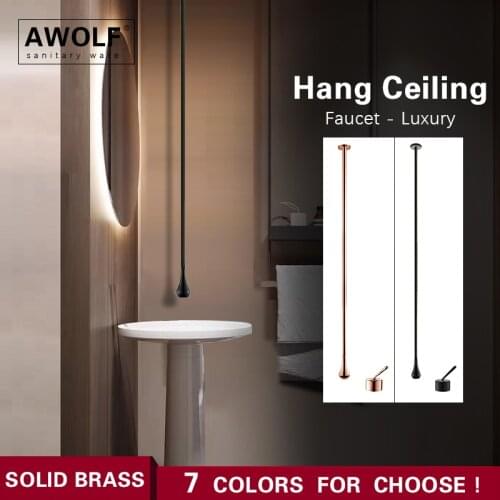 Bathroom Hang Ceiling Basin Faucet Bathtub Spout Tap Solid Brass Wall Mounted Black Chrome Gold White Rose Gold Mixer Tap ML8047
