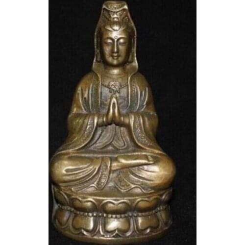 10 cm Tibet Buddhist bronze Goddess of Mercy kwan-Yin Buddha Statue