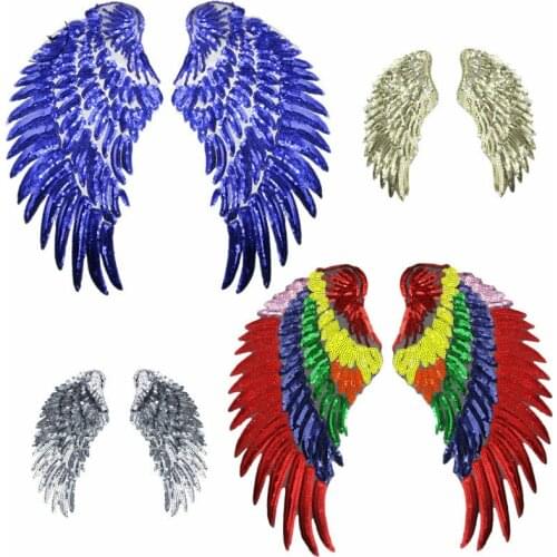 T-N Pair 34x18cm Fashion Large Sequins Wing Patches for Clothing Applique for Jeans DIY Stickers Accessories Cute Sew on Patches