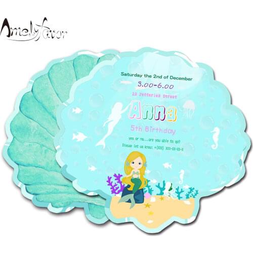 Mermaid Theme Shell Invitation Card Party Supplies Sea Animals Event Birthday Party Decorations Custom-Made Personalized