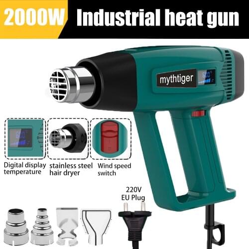 2000W 220V EU Electric Industrial Grade Heat Hot Air Gun Stepless Adjustable Hair Dryer Soldering Car Film Hair dryer Shrink