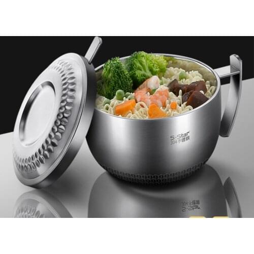 Creative instant noodle bowl stainless steel bowl cup with lid lunch box student lunch box instant noodle bowl soup bowl set