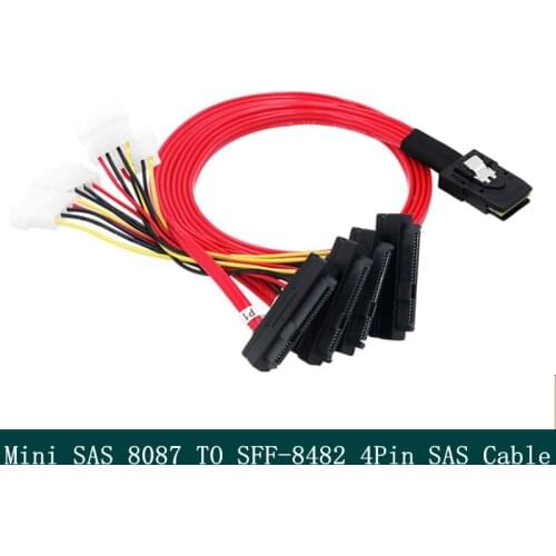 Internal Mini SAS 36-Pin SFF-8087 to 4 SAS 29-Pin SFF-8482 Cable with 4Pin Power Connector core wire for SAS hard drive cable1m