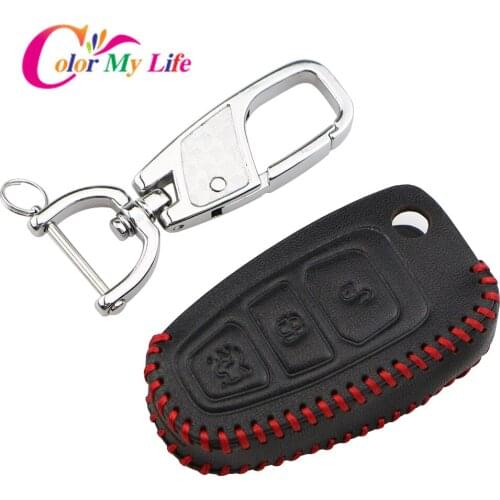 Color My Life Leather Car Key Protection Bag Case for Ford Fiesta Focus 3 Ecosport Kuga Escape Folded 3 Button Key Accessories