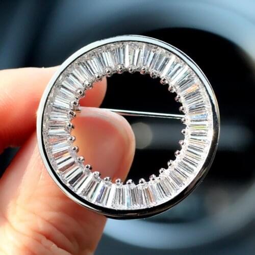 FARLENA Jewelry Fashion Round Brooch pins inlay with Trapezoidal Crystal Elegant AAA Cubic Zirconia Brooches for Women