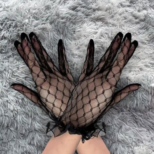 Womens Sexy Guantes Transparentes Dot Print Black White Mesh Tulle Gloves Female Club Prom Party Dancing Dress Glove