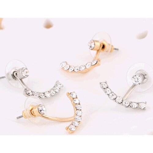 Bended Metallic Crystal Branch as Pendant Golden & Silver Plated piercing Stud Earrings for Women Fashion Jewelry