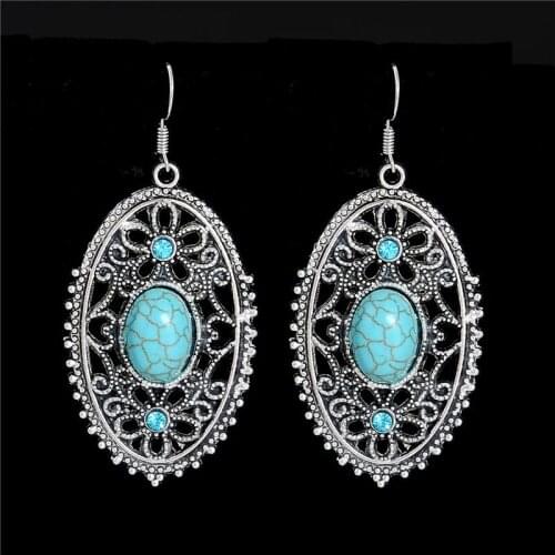 QCOOLJLY Bohemian 1Pair Wonderful Oval Shape Girl Woman Natural Stone Dangle Earrings Bijoux Jewelry Brincos Pendientes Mujer