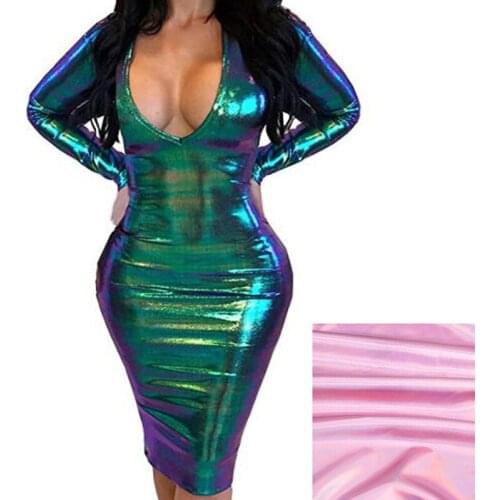 Women Elegant Deep V Neck Stretch Party Dress Bodycon Dinner Sexy Dresses Bronzing Long Sleeve mini dress Party Clothes Vestidos