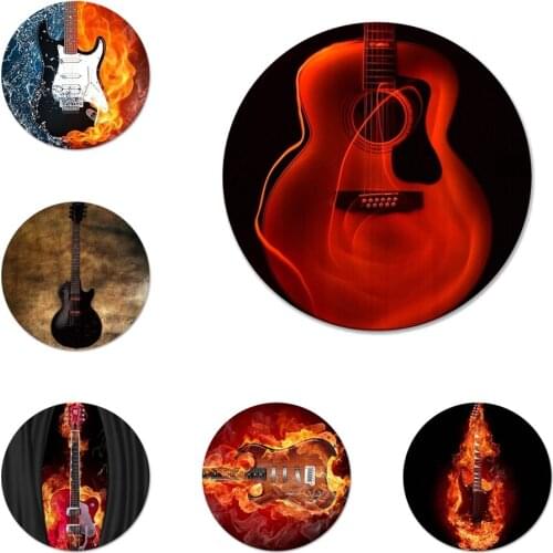 58mm burning guitar Icons Pins Badge Decoration Brooches Metal Badges For Clothes Backpack Decoration