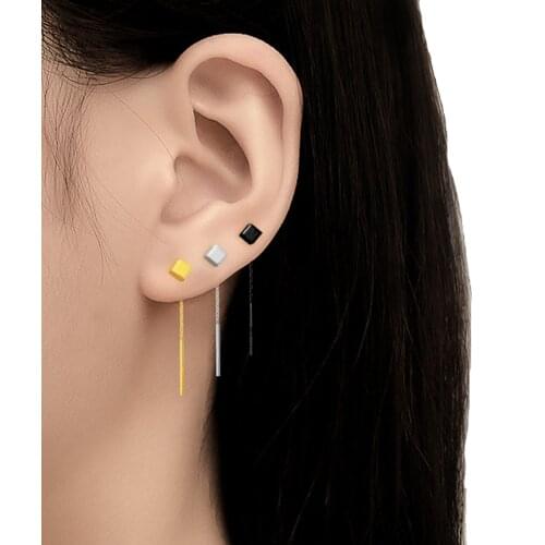 1 Pair New Gold Color 3mm Cube Tassel Earring Line Chain Earrings For Women Girls Helix Piercing Ear Ring Birthday Party Jewelry
