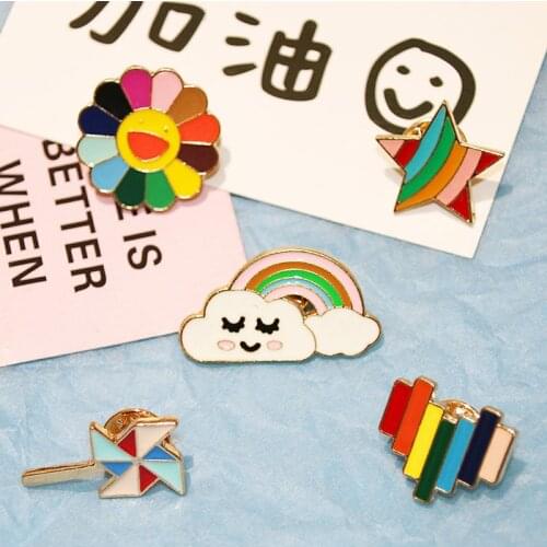 1pcs Metal Enamel rainbow windmill stars Sun flower Brooch Creative Cartoon Drawing Board Badge Pin Cute Clothing Jewelry