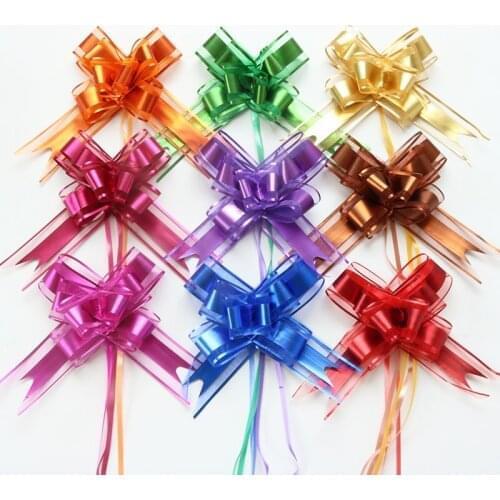 100pcs Middle Size 30mm Solid Color Silver/Gold Pull Bow Ribbon Gift Packing Flower Bow Knot Party Wedding Car Room Decor