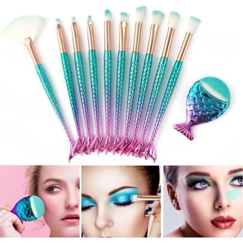 11PCS Pro Mermaid Makeup Brushes Foundation Eyebrow Eyeliner Blush Powder Cosmetic Concealer Makeup Brushes Set maquillaje Tools
