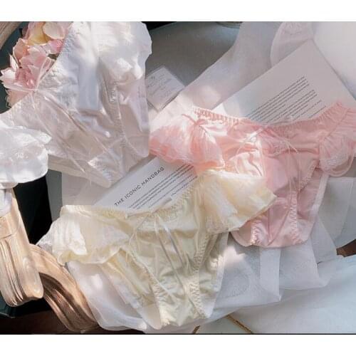 2021 New 2nd Shipping Free 100% Real Photo M L Lovely Cute Lolita Kawaii Ice Milk Silk Chiffon Ruffles Panties Underwear Brief