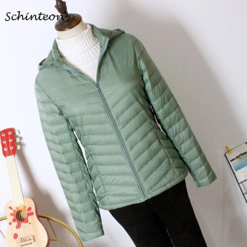 2021 Schinteon M-5XL Light Ultra Down Jacket with Detachable Hood White Duck Down Coat Casual Spring Autumn Outwear for Women