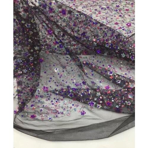 5 yards fashion african tulle lace fabric with sequins new arrival L-10432 embroidered lace fabric