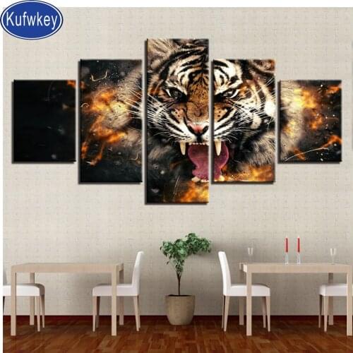 5pcs,5D diamond embroidery animal,full 3d diamond cross stitch resin square diamond home decorative,diy diamond painting tiger
