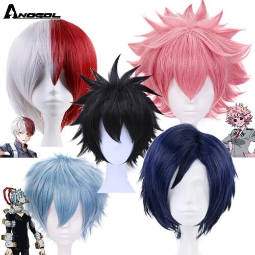 Anogol My Hero Academy dabi High Temperature Fiber Short Straight Black Synthetic Cosplay Wig For Halloween Costume Role Play