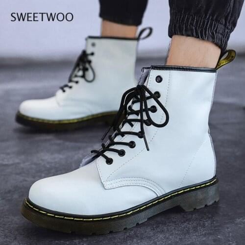 Plus Sizes 35-46 Retro White Cowboy Boots Men Winter Platform Unisex Ankle Boots Casual Comfortable Mens Leather Boots