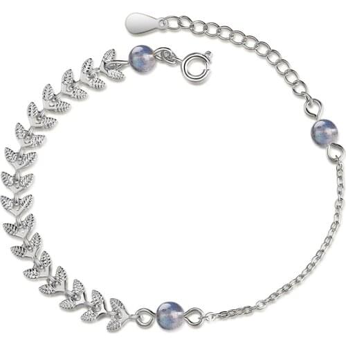 Natural Round Crystal Moonstone Bracelet Silver Color Leaf Jewelry Bracelets For Woman Birthday Gifts