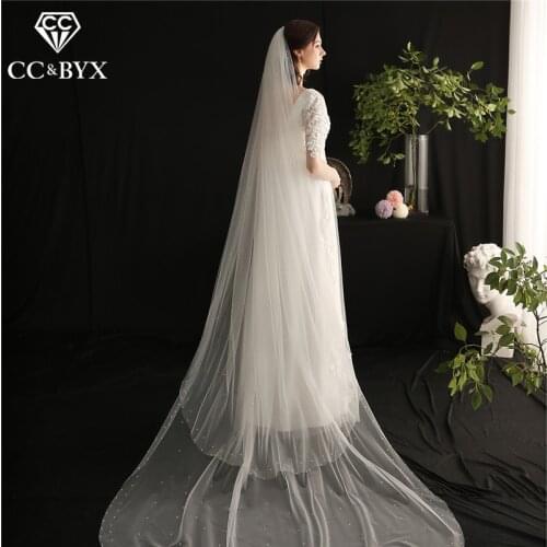 CC Hair Veil 100% Handmade Wedding Accessories for Bridal White Color Veils With Combs Pearl Double Layered Yarn Romantic V657