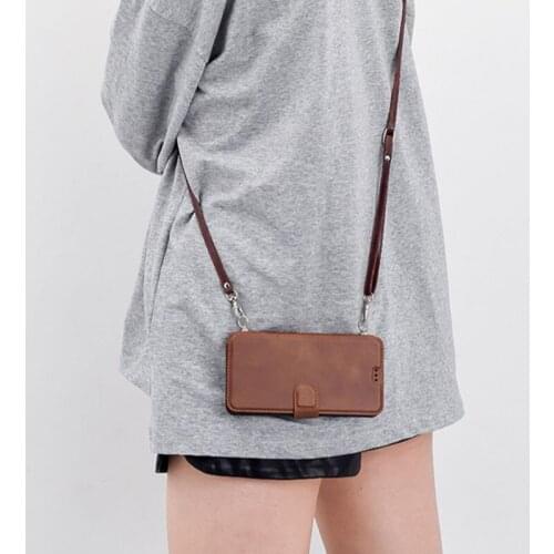 Card Holder Crossbody Neck Strap PU Leather Flip Wallet Case for Huawei P30 Lite P20 P40 Pro Mate20 Mate30 Honor 10 20 Y6 2019