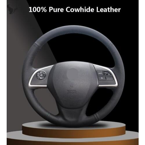 Hand-stitched Black Genuine Leather Steering Wheel Cover for Mitsubishi Outlander 2013 2014 Mirage 2014 ASX