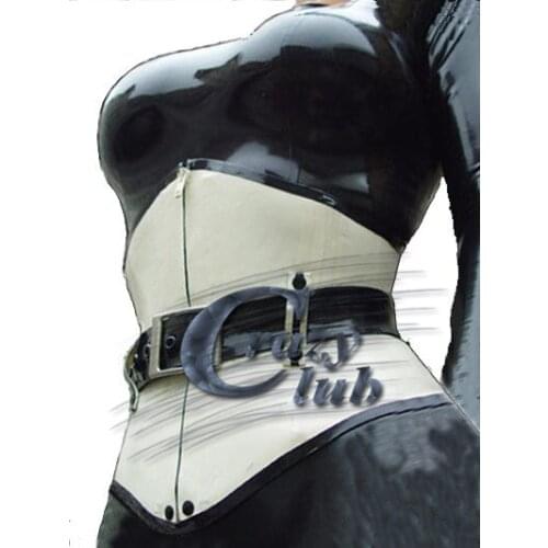 Crazy club_Women Latex Corsets Female Clothes Latex corset with zip at the front and lace back plus size latex rubber latex Sale