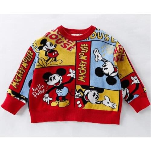 Autumn Winter Mickey Cartoon Childrens Sweater Long Sleeve Round Neck Knit Pullover Sweater Fashion Boy Girl New Year Clothes