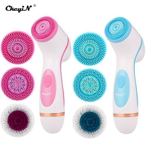 3 in 1 Electric Exfoliating Brush Two Way Rotating Facial Cleansing Brush Silicone Makeup Remover Dead Skin Peeling Face Cleaner
